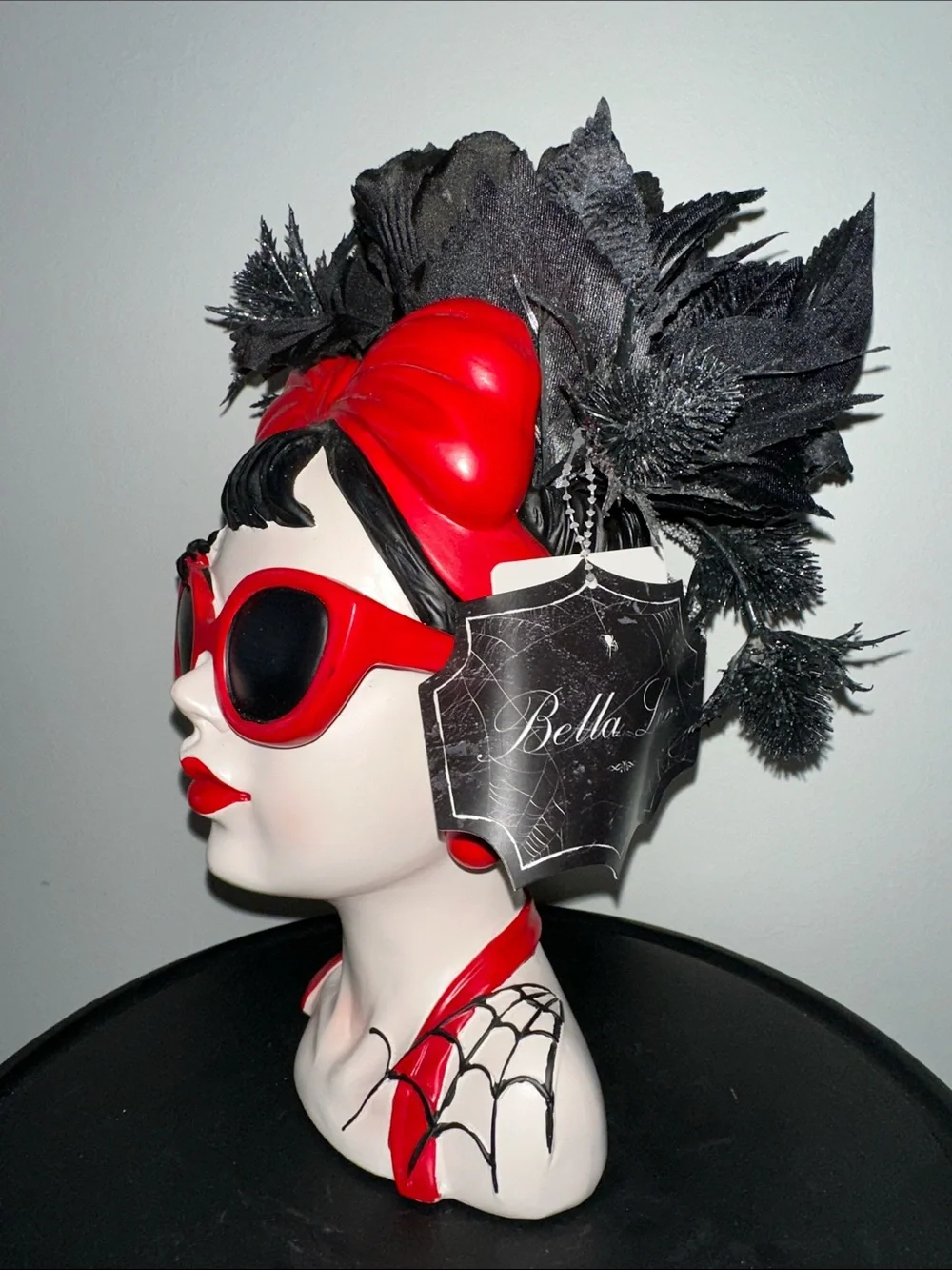Halloween lady flower bust-Red & Black Fashion Head Vase with Sunglasses